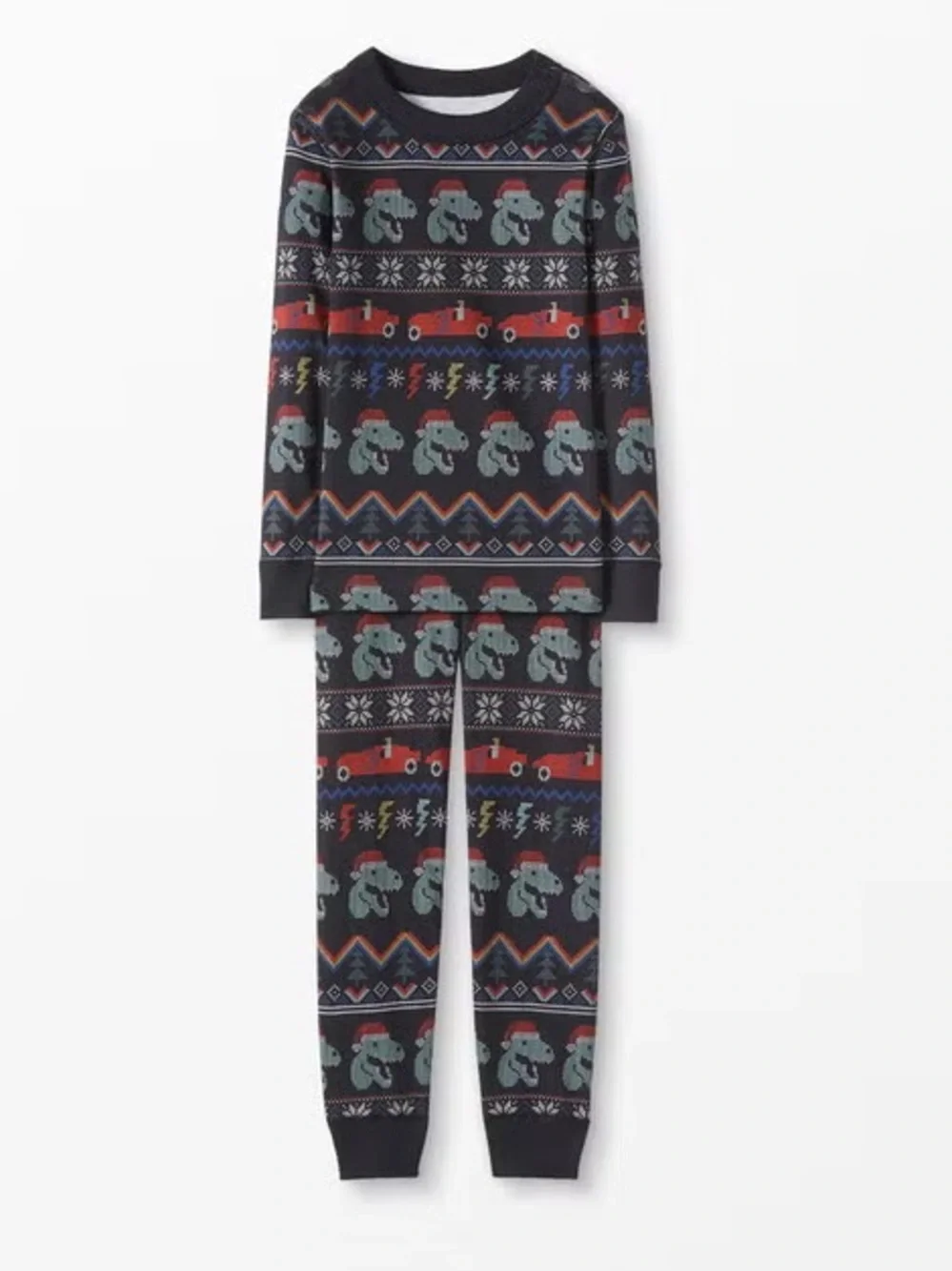 Hanna Andersson Long John Pajama Set Dino Fair Isle Unisex Size 4